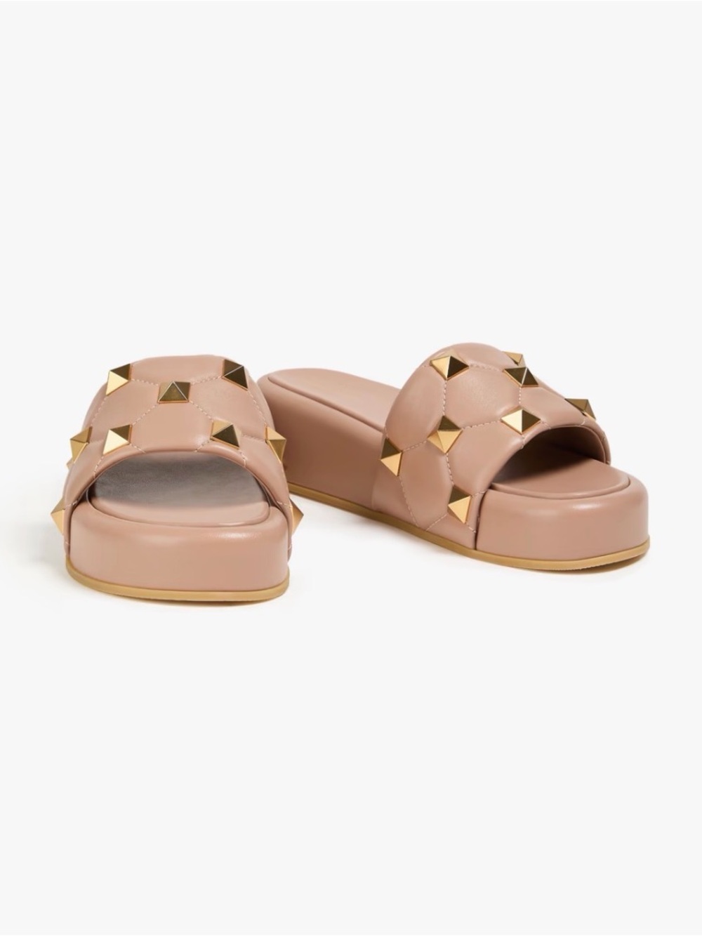 ✨Valentino Nude Pink Quilted Slide Sandals with Gold Studs sz 41.5✨Fit US10/10.5